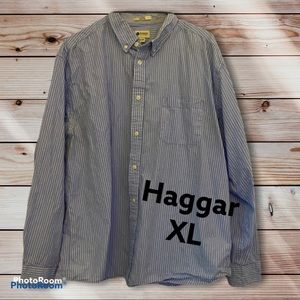 Haggar XL Light Blue Striped Button shirt